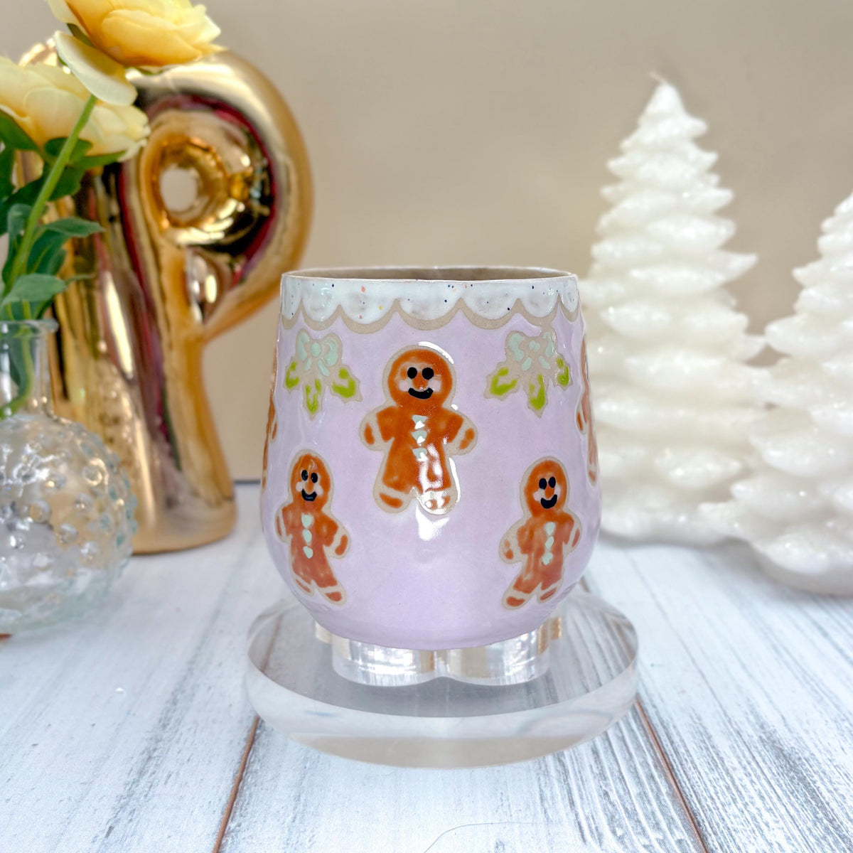 Purple Gingerbread Ceramic Mug, Winter Coffee Mug, Christmas Mug Ceramic Handmade, Stoneware Mug, Holiday Cup, Cozy Cabin Gift, Winter Gift