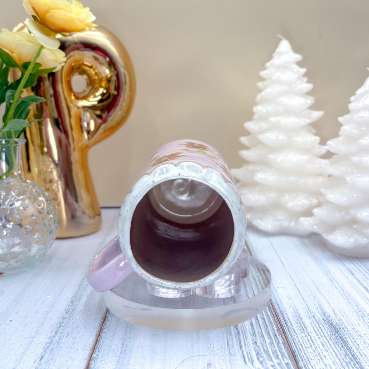 Purple Gingerbread Tumbler, Winter Coffee Mug, Christmas Mug Ceramic Handmade, Stoneware Mug, Holiday Cup, Cozy Cabin Gift, Winter Gift