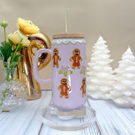 Purple Gingerbread Tumbler, Winter Coffee Mug, Christmas Mug Ceramic Handmade, Stoneware Mug, Holiday Cup, Cozy Cabin Gift, Winter Gift