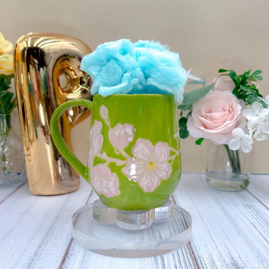 Green Cherry Blossom Ceramic Mug, Ceramic Mug, Flower Lover Gift, Cherry Blossom Flower, Gardener Gift Idea, Flower Home Decor, Cute Mug