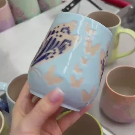 Blue Butterfly Ceramic Tumbler Mug
