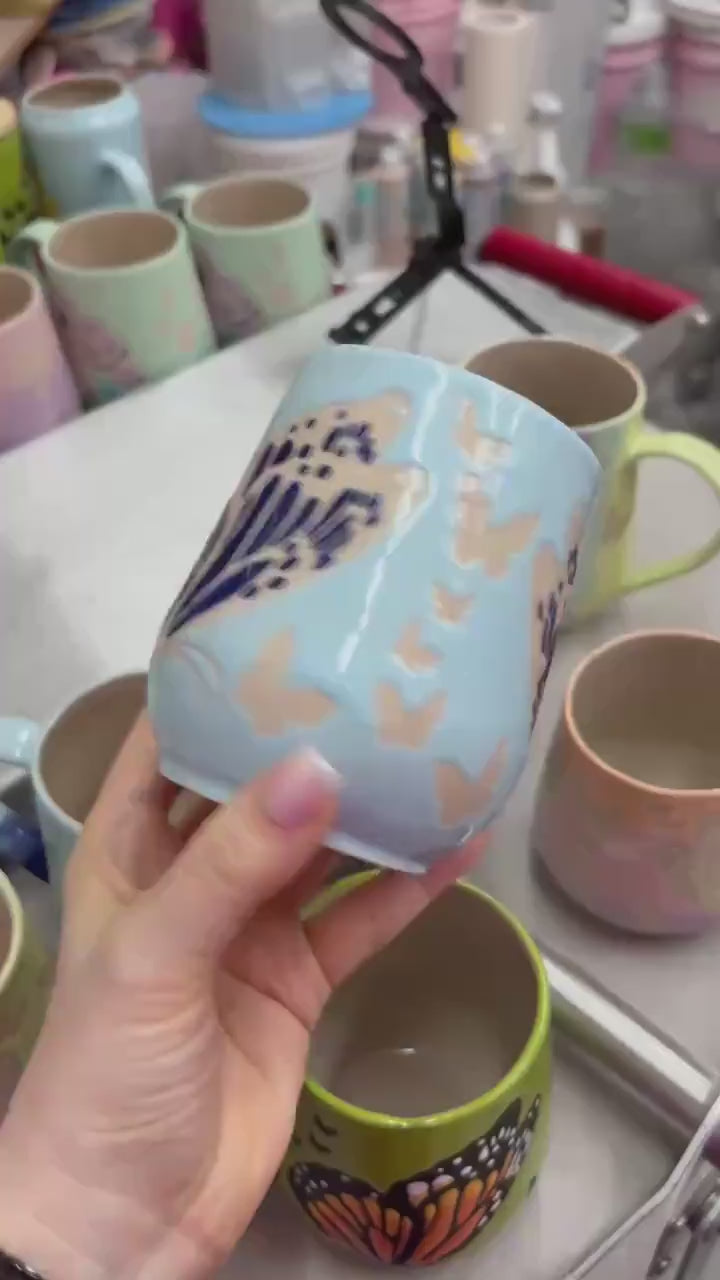 Blue Butterfly Ceramic Tumbler Mug