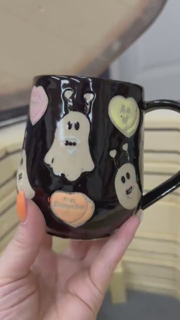 Black Valentines Ghost 16 Ounce Ceramic Mug
