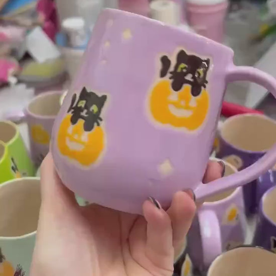 Purple Kitty Pumkin Ceramic Mug