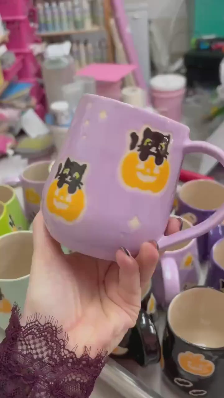 Purple Kitty Pumkin Ceramic Mug