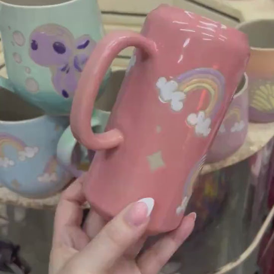 Coral Rainbow and Cloud Tumbler Ceramic Mug