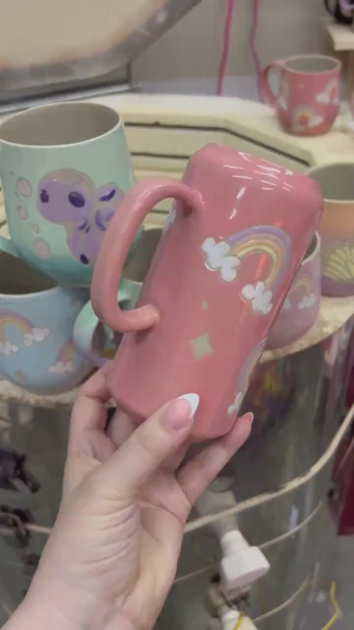 Coral Rainbow and Cloud Tumbler Ceramic Mug