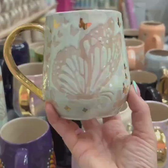 Gold Light Blue Butterfly Ceramic Mug