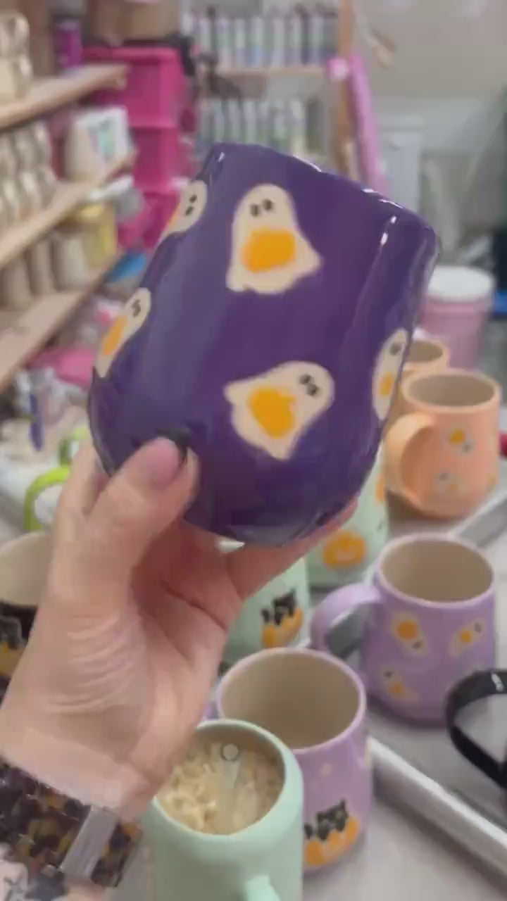 Dark Purple Ghost Pumkin Ceramic Mug
