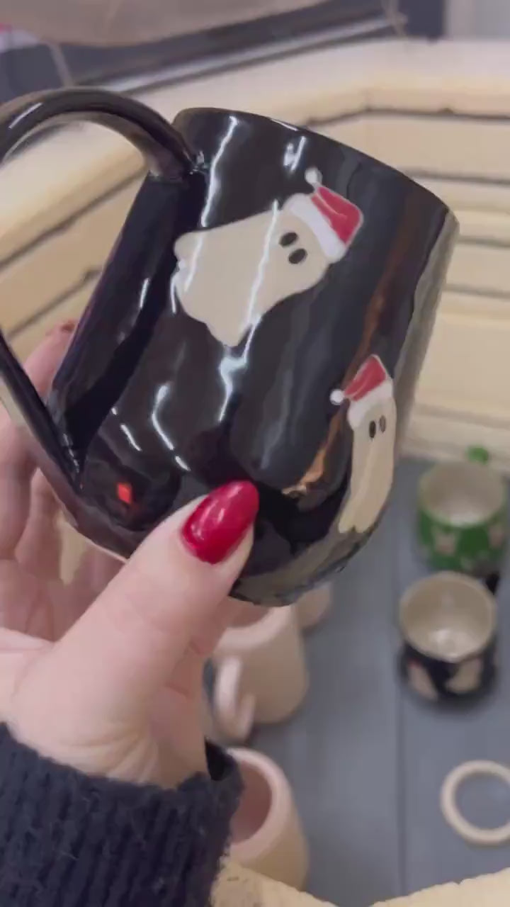 Red Santa Hat Ghost Mug