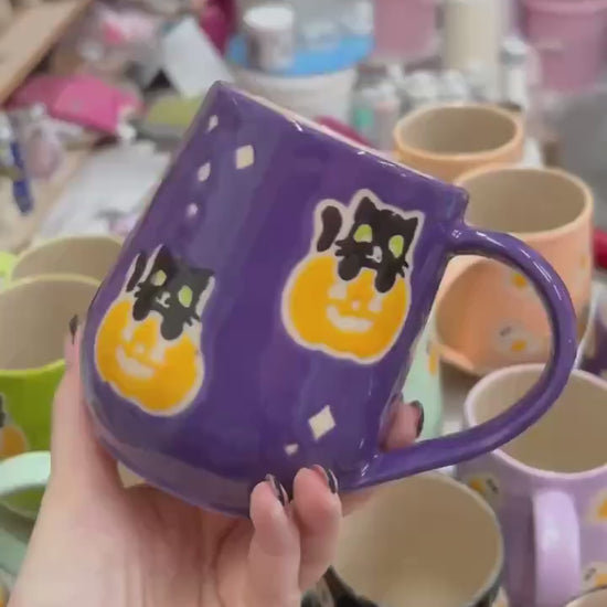 Dark Purple Kitty Pumkin Ceramic Mug