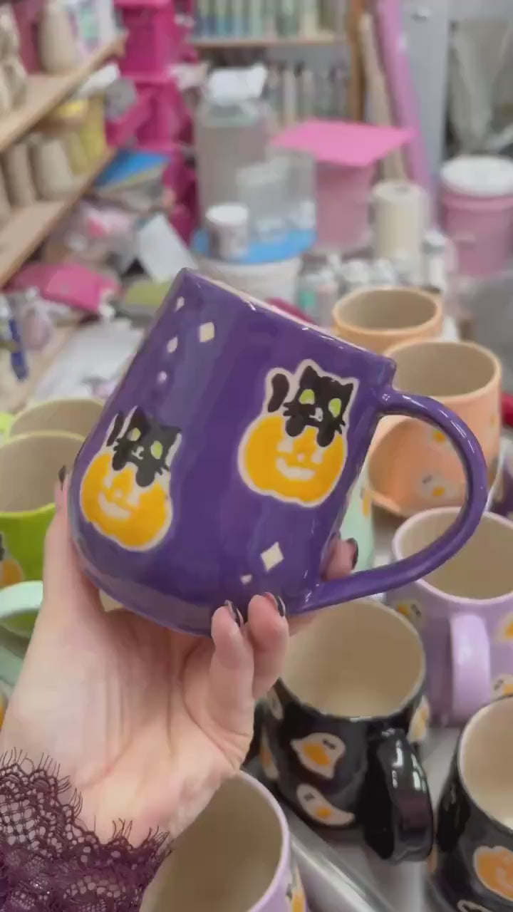 Dark Purple Kitty Pumkin Ceramic Mug