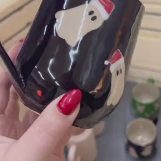 Black Santa Hat Ghost Mug