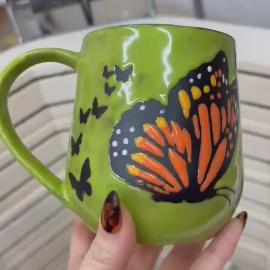 Green Monarch Butterfly Ceramic Mug