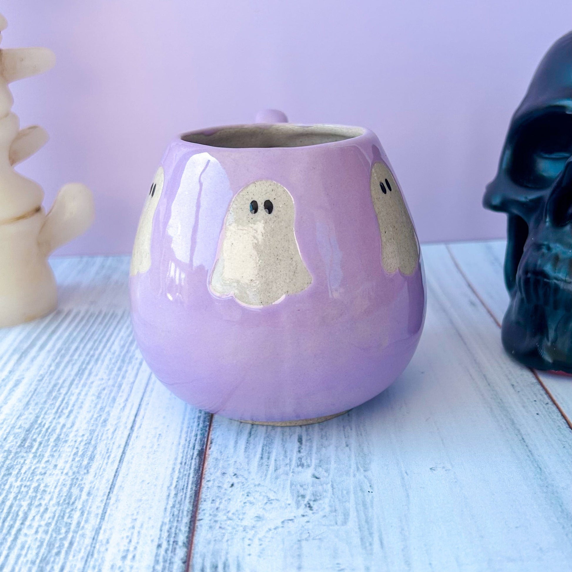 Purple Ghost Mug Ceramic, Autumn Gift For Her, Retro Fall Mug, Halloween Gift Teacher, Spooky Mug Handmade, Cute Autumn Mugs, Cozy Fall Gift