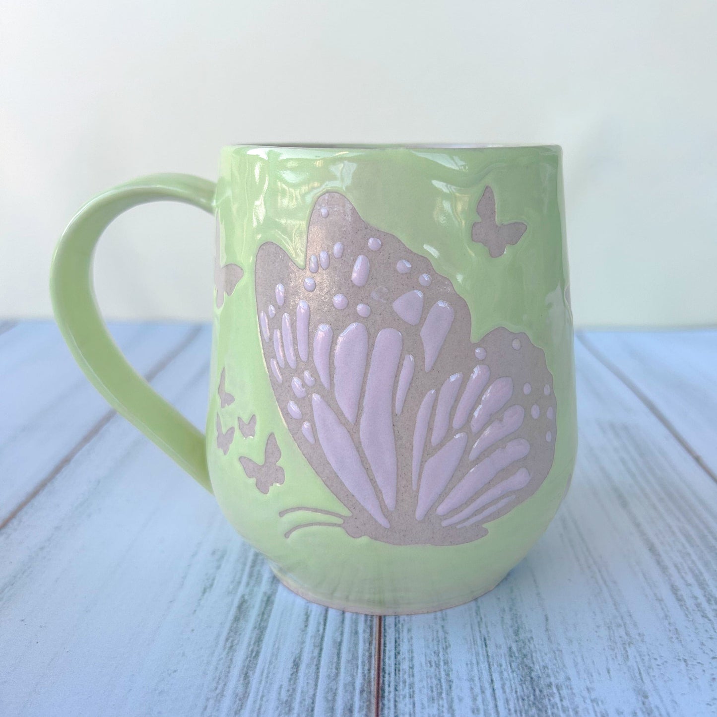 Green and Pink Monarch Butterfly Ceramic Mug