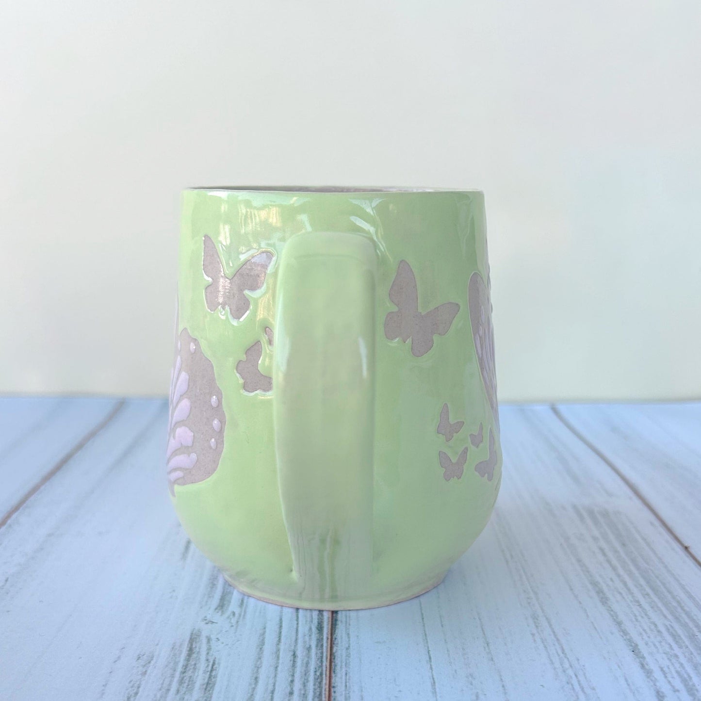 Green and Pink Monarch Butterfly Ceramic Mug