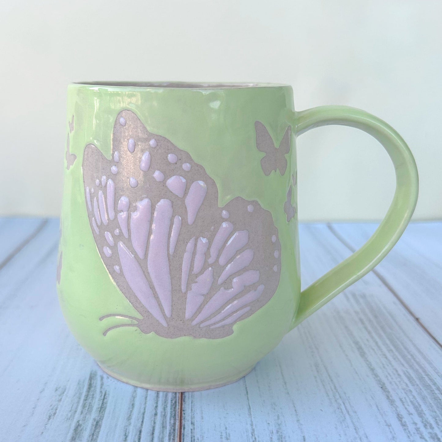 Green and Pink Monarch Butterfly Ceramic Mug