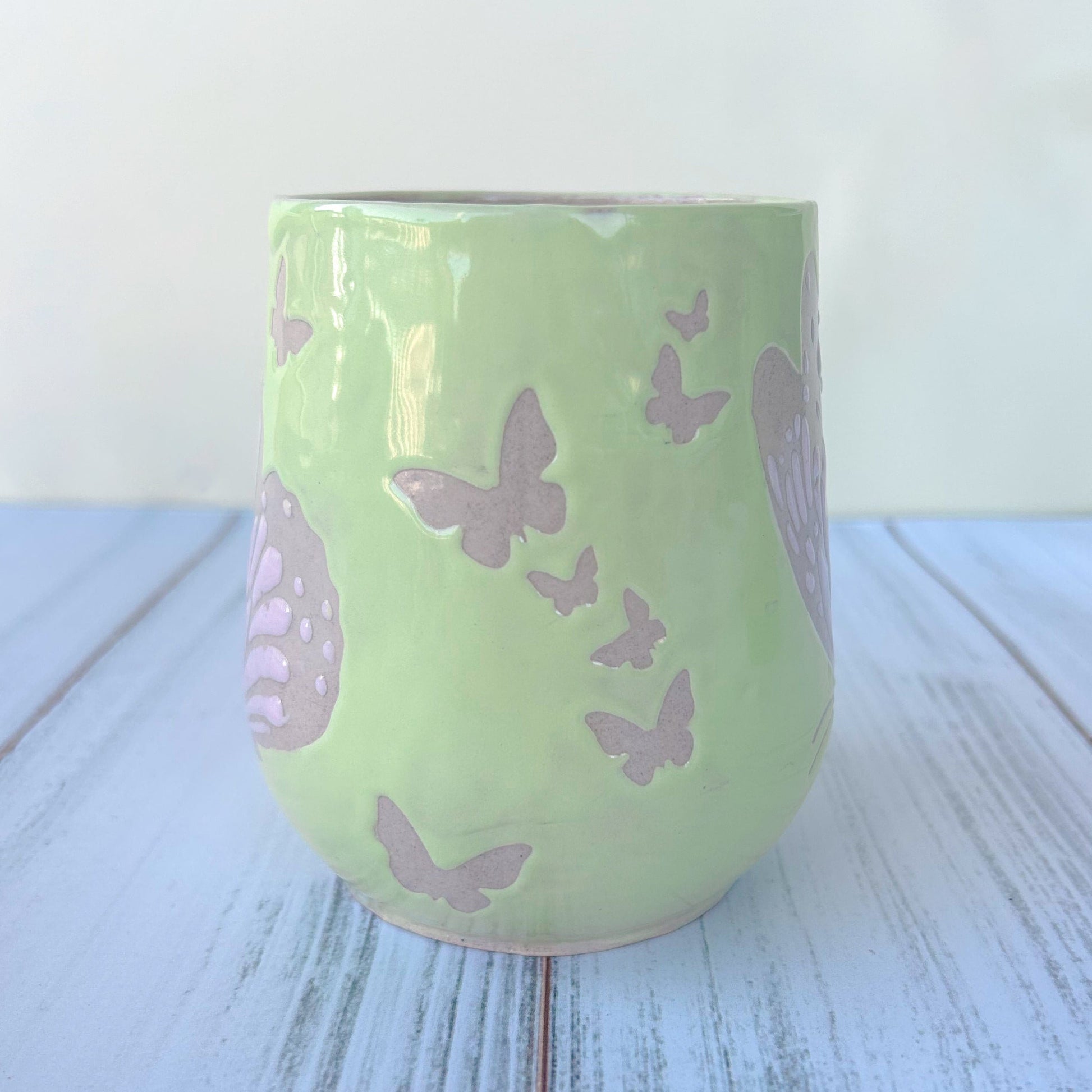 Green and Pink Monarch Butterfly Ceramic Mug