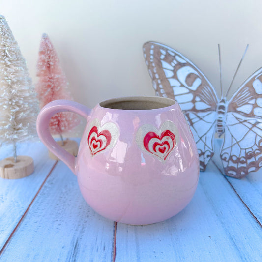 Pink and Red Mug Pottery, Heart Coffee Mug Ceramic, Groovy Gift Women, Heart Gift For Friend, Cute Mug Handmade, Retro Heart Cup