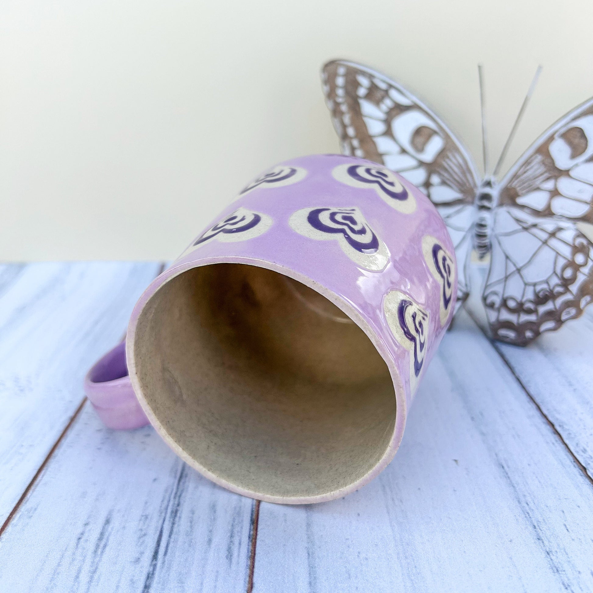 Purple Mug Pottery, Heart Coffee Mug Ceramic, Groovy Gift Women, Heart Gift For Friend, Cute Mug Handmade, Retro Heart Cup