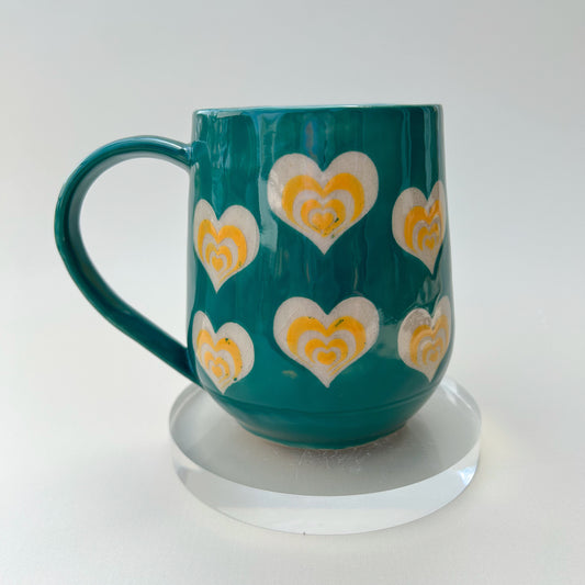 Teal and Orange Heart Mug Pottery, Heart Coffee Mug Ceramic, Groovy Gift Women, Heart Gift For Friend, Cute Mug Handmade, Retro Heart Cup