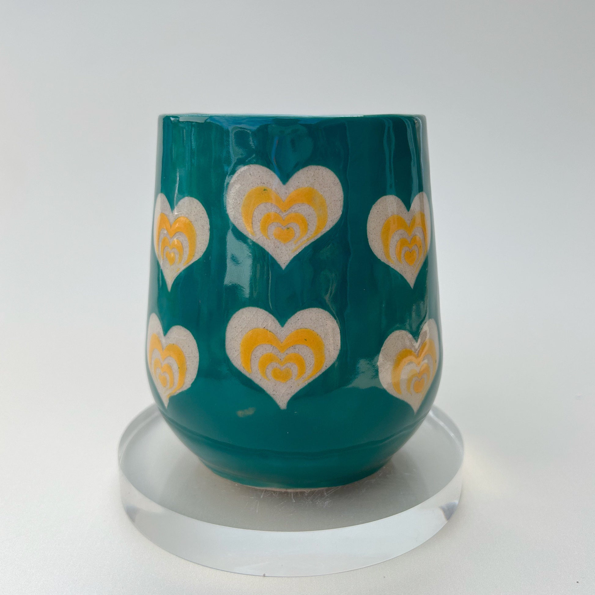 Teal and Orange Heart Mug Pottery, Heart Coffee Mug Ceramic, Groovy Gift Women, Heart Gift For Friend, Cute Mug Handmade, Retro Heart Cup
