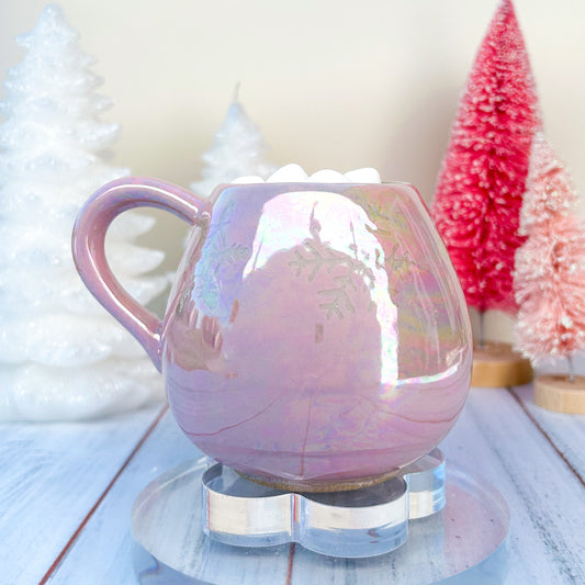 Pearly Pink Winter Coffee Mug, Snowflake Mug, Christmas Mug Ceramic Handmade, Stoneware Mug 12 Oz, Holiday Cup, Cozy Cabin Gift, Winter Gift