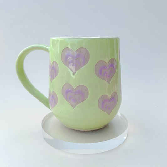 Light Green and Purple Mug Pottery, Heart Coffee Mug Ceramic, Groovy Gift Women, Heart Gift For Friend, Cute Mug Handmade, Retro Heart Cup