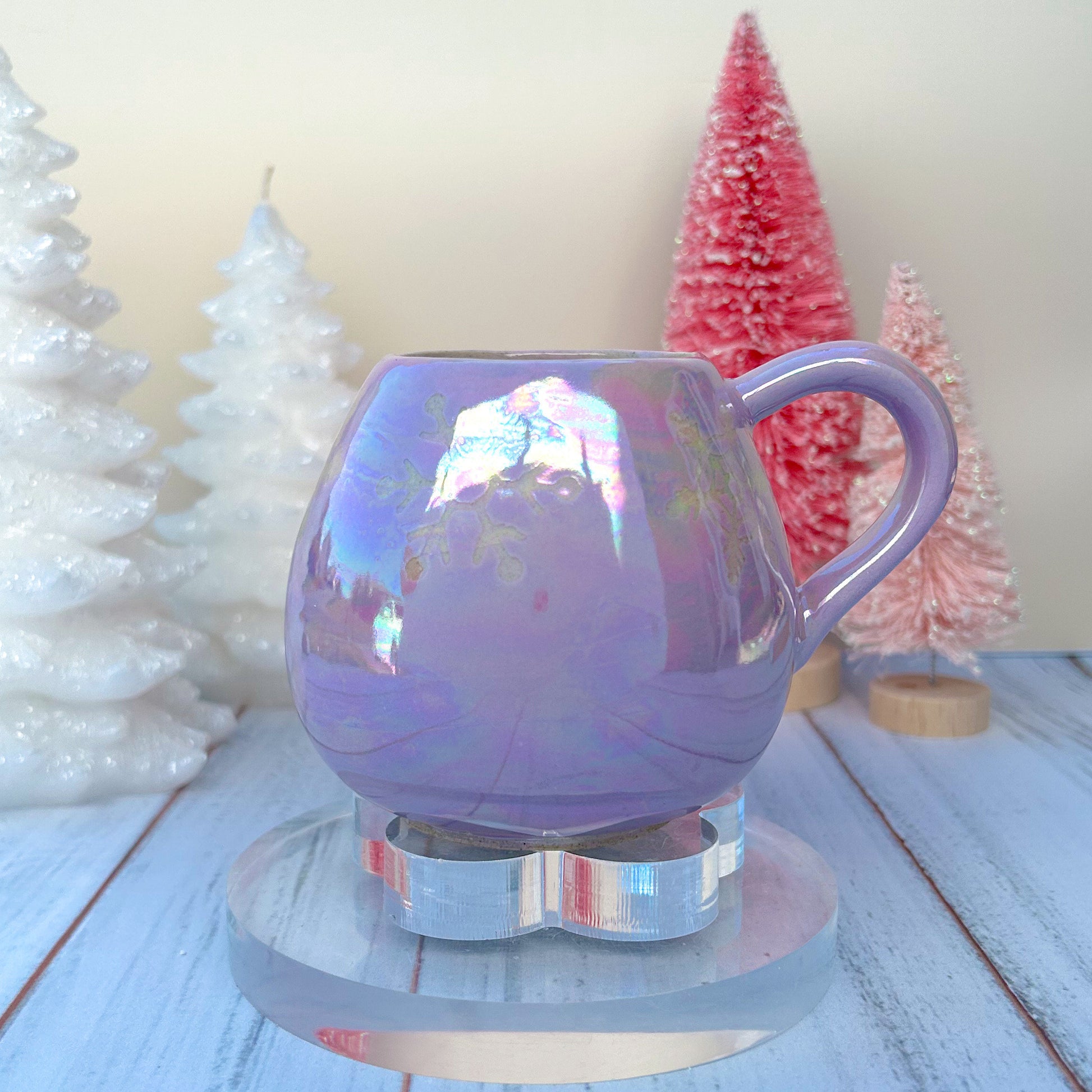 Pearly Purple Winter Mug, Snowflake Mug, Christmas Mug Ceramic Handmade, Stoneware Mug 12 Oz, Holiday Cup, Cozy Cabin Gift, Winter Gift