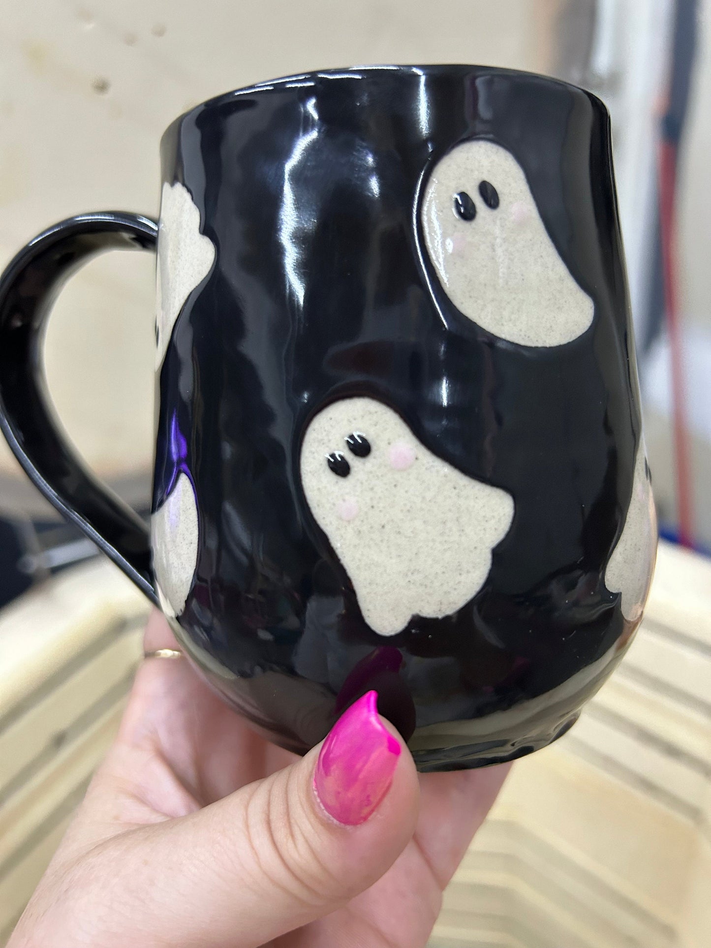 Black Ghost Mug Ceramic 16 Ounces
