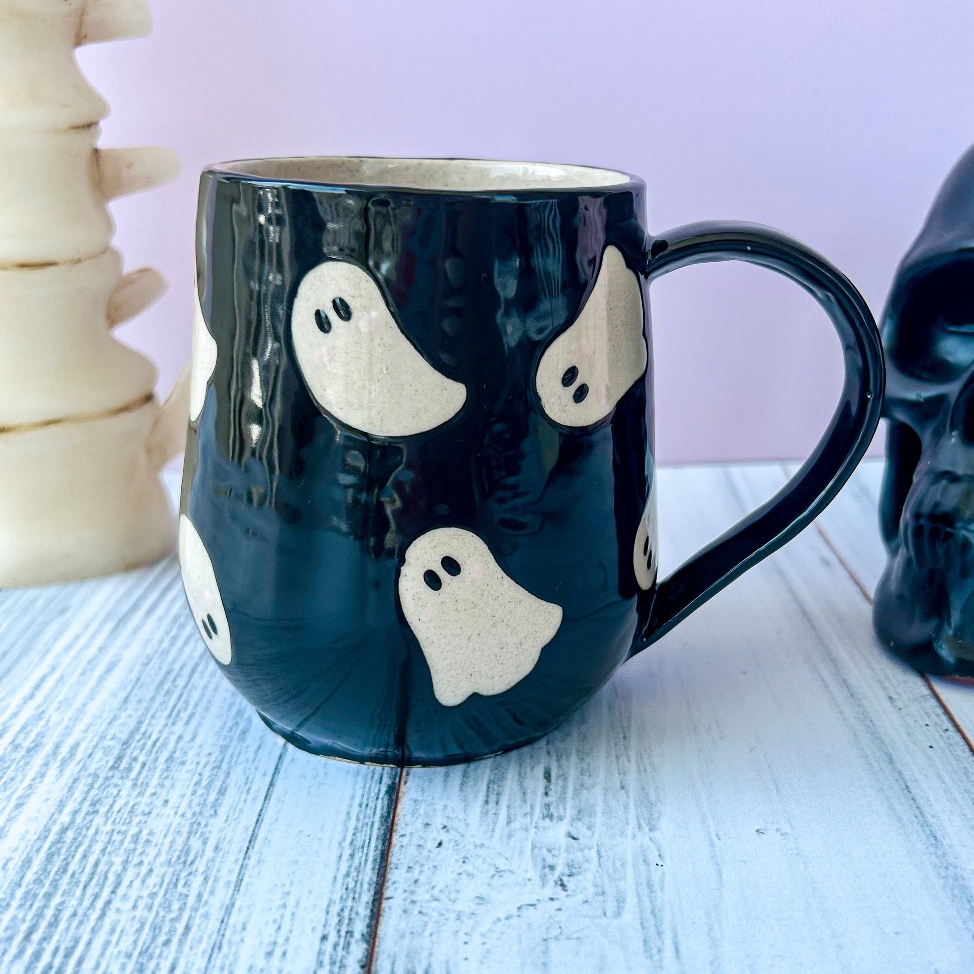 Black Ghost Mug Ceramic 16 Ounces