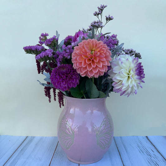 Ceramic Flower Vase, Butterfly Vase, Butterfly Lover Gift, Floral Vases, Gardener Gift Idea, Butterfly Home Decor, Pink Room Aesthetic