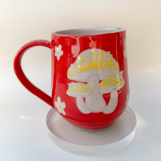 Red Mushroom Mug Handmade, Cottagecore Coffee Mug, Hippie Birthday Gift Friend, Retro Christmas Mug, Mushroom Lovers Gift, Gardener Gift