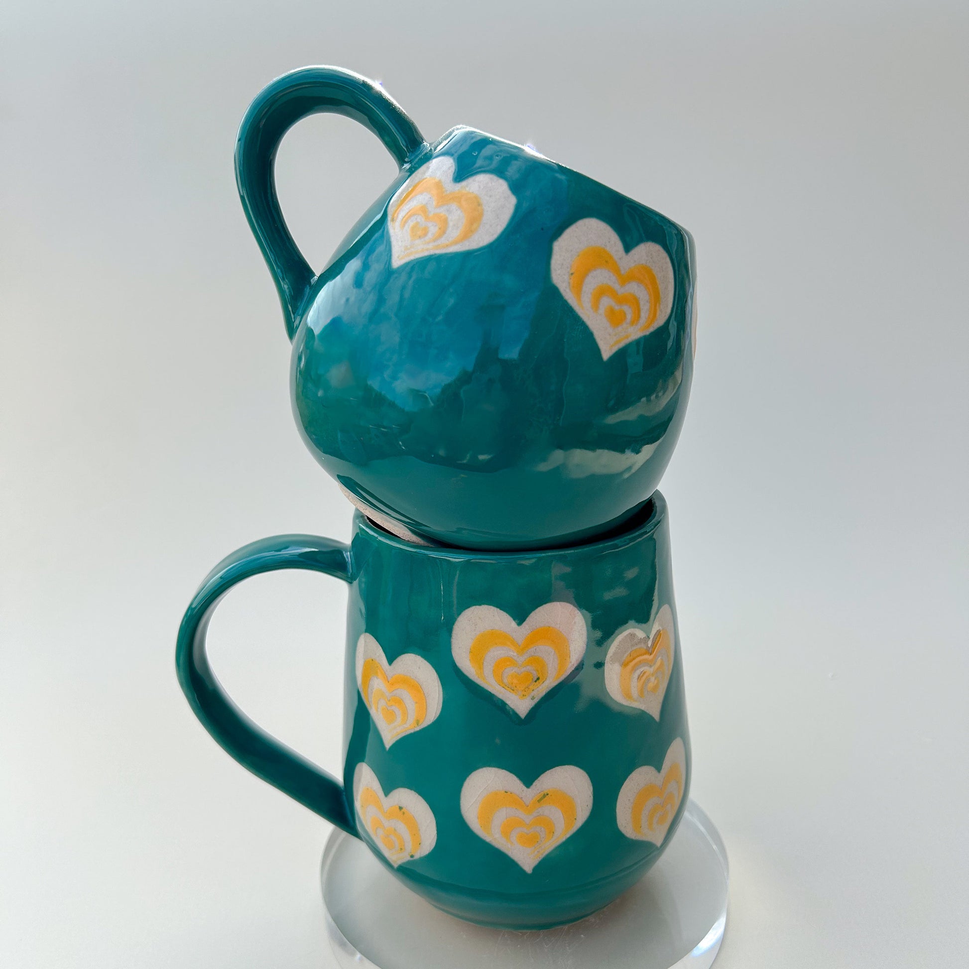 Teal and Orange Heart Mug Pottery, Heart Coffee Mug Ceramic, Groovy Gift Women, Heart Gift For Friend, Cute Mug Handmade, Retro Heart Cup