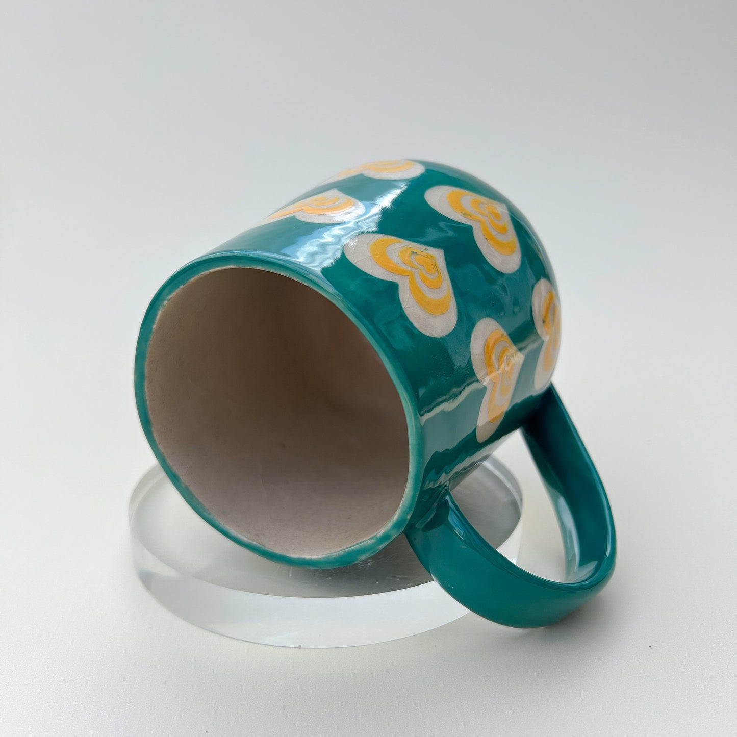 Teal and Orange Heart Mug Pottery, Heart Coffee Mug Ceramic, Groovy Gift Women, Heart Gift For Friend, Cute Mug Handmade, Retro Heart Cup