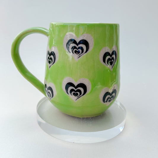 Green and Black Mug Pottery, Heart Coffee Mug Ceramic, Groovy Gift Women, Heart Gift For Friend, Cute Mug Handmade, Retro Heart Cup
