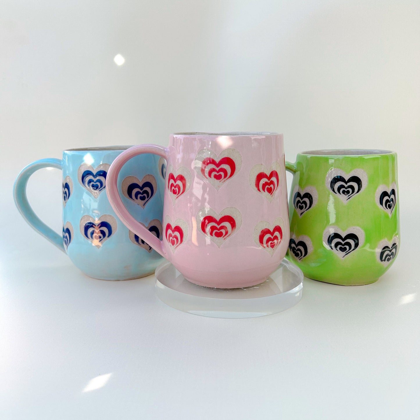 Pink and Red Heart Mug Pottery, Heart Coffee Mug Ceramic, Groovy Gift Women, Heart Gift For Friend, Cute Mug Handmade, Retro Heart Cup