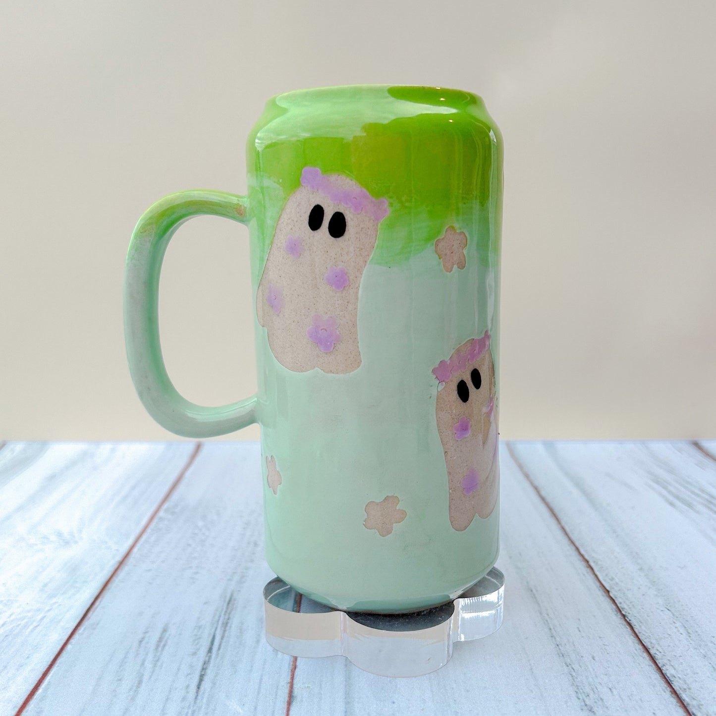 Ombré Flower Ghost Tumbler Ceramic Mug, Spooky Gift For Her, Retro Mug, Halloween Gift, Spooky Mug Handmade, Cute Spooky Mugs, Gift For Mom