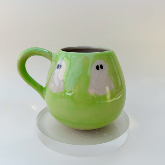 Green Ghost Mug Ceramic, Autumn Gift For Her, Retro Fall Mug, Halloween Gift Teacher, Spooky Mug Handmade, Cute Autumn Mugs, Fall Gift Mom