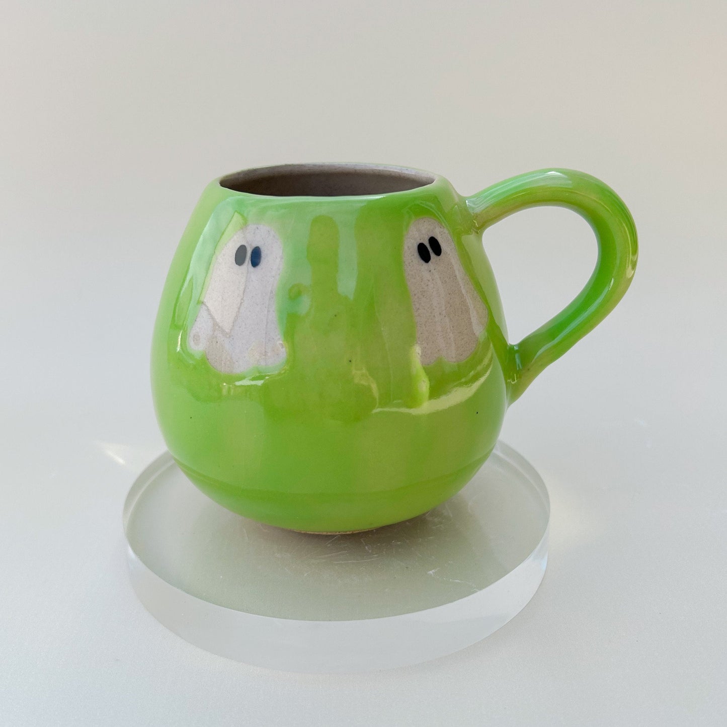 Green Ghost Mug Ceramic, Autumn Gift For Her, Retro Fall Mug, Halloween Gift Teacher, Spooky Mug Handmade, Cute Autumn Mugs, Fall Gift Mom