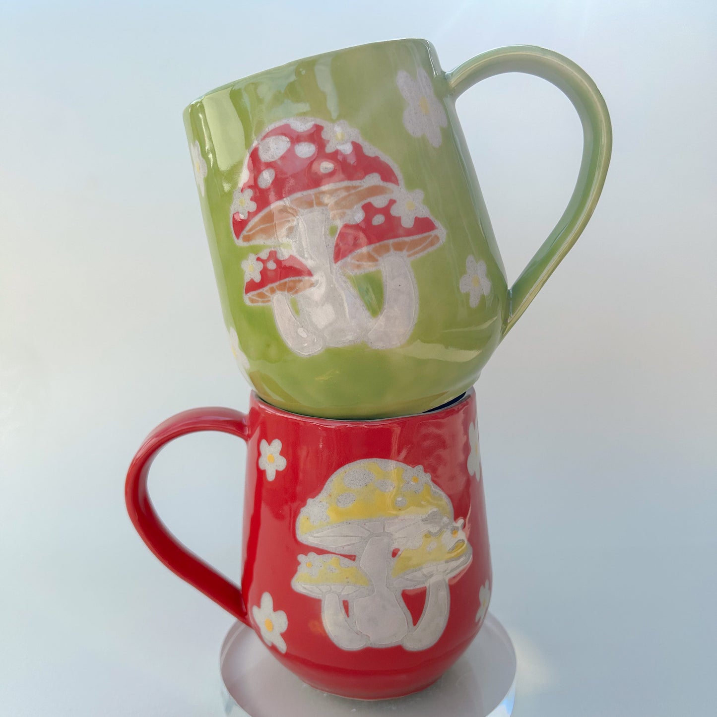 Red Mushroom Mug Handmade, Cottagecore Coffee Mug, Hippie Birthday Gift Friend, Retro Christmas Mug, Mushroom Lovers Gift, Gardener Gift