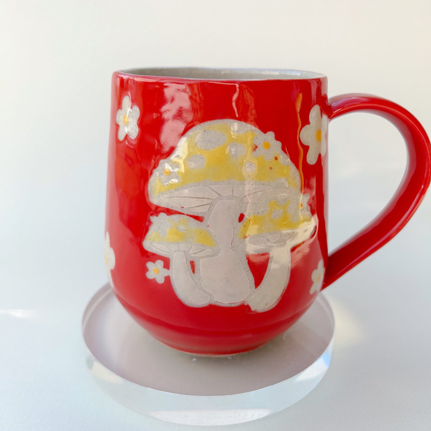 Red Mushroom Mug Handmade, Cottagecore Coffee Mug, Hippie Birthday Gift Friend, Retro Christmas Mug, Mushroom Lovers Gift, Gardener Gift