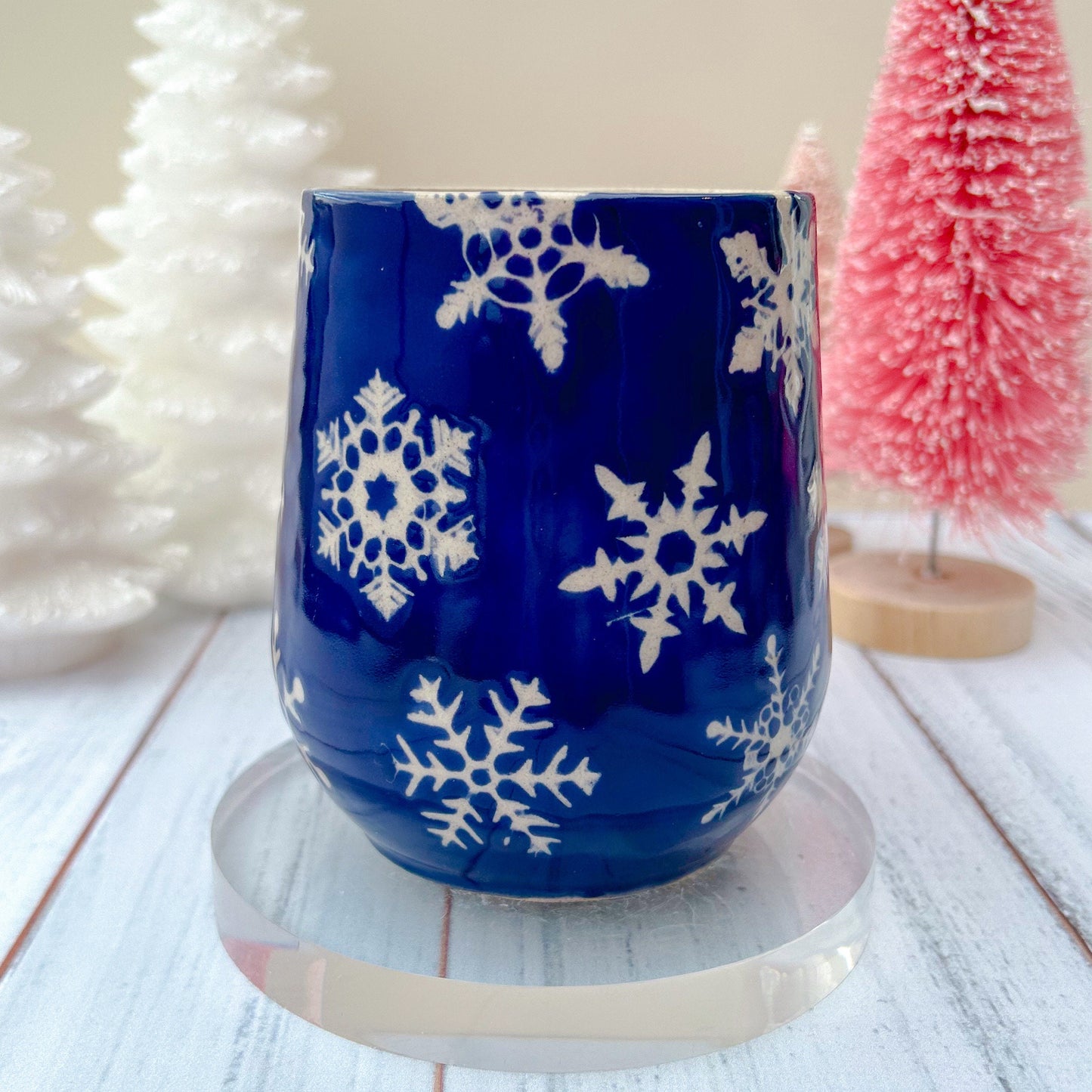 Blue Snowflake 16 Ounce Ceramic Mug, Christmas Mug Ceramic Handmade, Stoneware Mug 16 Ounces, Holiday Cup, Cozy Cabin Gift, Winter Gift