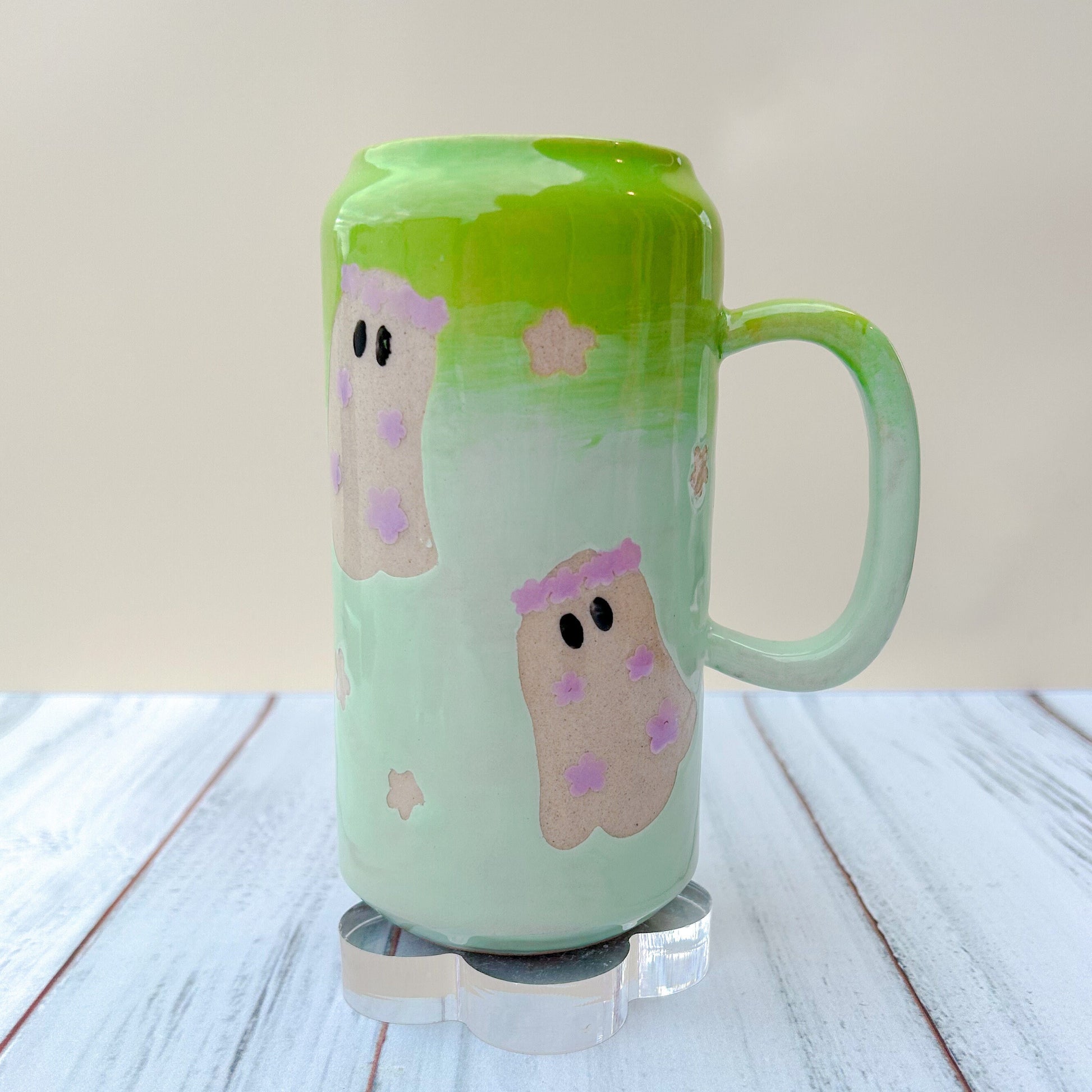 Ombré Flower Ghost Tumbler Ceramic Mug, Spooky Gift For Her, Retro Mug, Halloween Gift, Spooky Mug Handmade, Cute Spooky Mugs, Gift For Mom