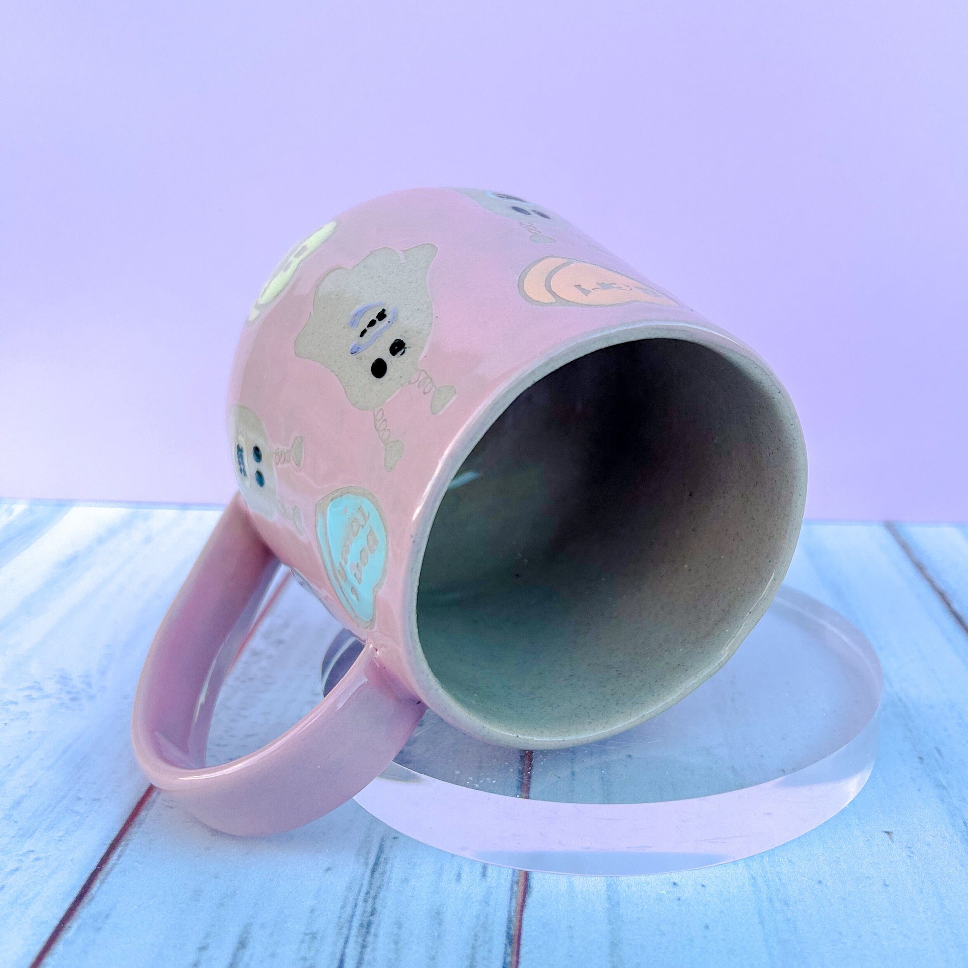 Pink Valentines Ghost 16 Ounce Ceramic Mug, Valentines Gift For Her, Halloween Gift, Spooky Mug Handmade, Cute Valentines Mug, Fall Gift