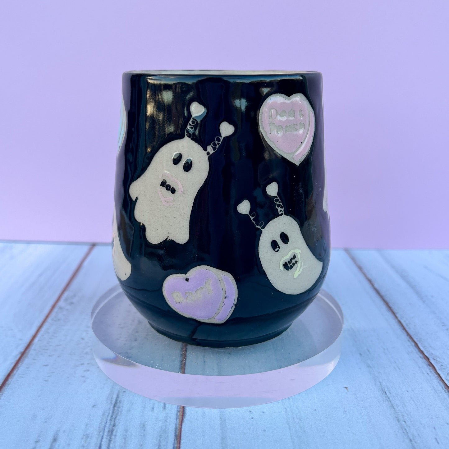 Black Valentines Ghost 16 Ounce Ceramic Mug, Valentines Gift For Her, Halloween Gift, Spooky Mug Handmade, Cute Valentines Mug, Fall Gift