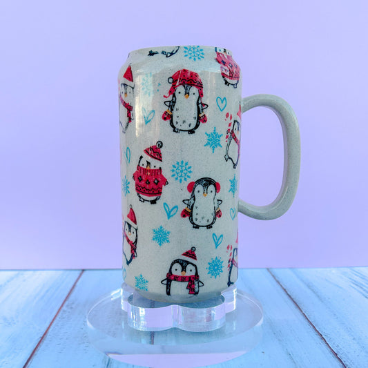 Winter Penguin Tumbler Ceramic Mug, Ceramic Mug Handmade, Winter Gift, Penguin Lovers, Penguin Mug For Mom, Gift for Wife, Winter Penguin