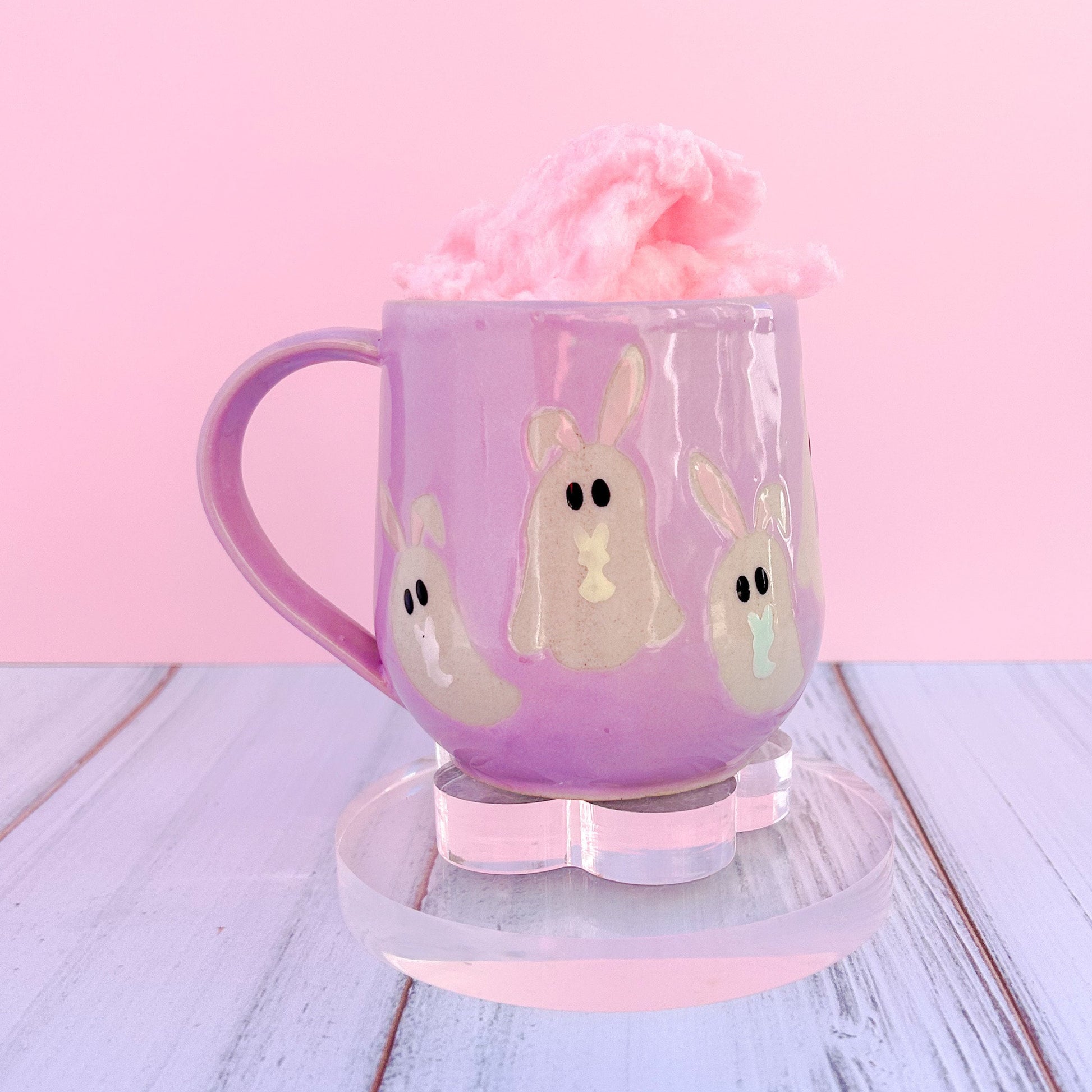 Purple Ghost Bunny Spring Ceramic Mug, Spring Gift For Her, Retro Spring Mug, Easter Gift for Her, Cute Bunny Mug Handmade, Cute Easter Mugs