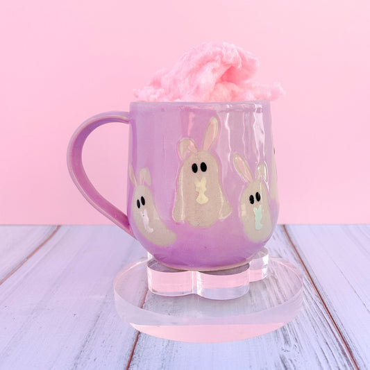 Purple Ghost Bunny Spring Ceramic Mug, Spring Gift For Her, Retro Spring Mug, Easter Gift for Her, Cute Bunny Mug Handmade, Cute Easter Mugs